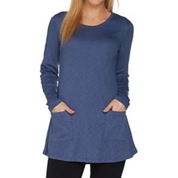 LOGO by Lori Goldstein Tops - LOGO Slub Knit Sweater Top w/ Patch Pocket 3226